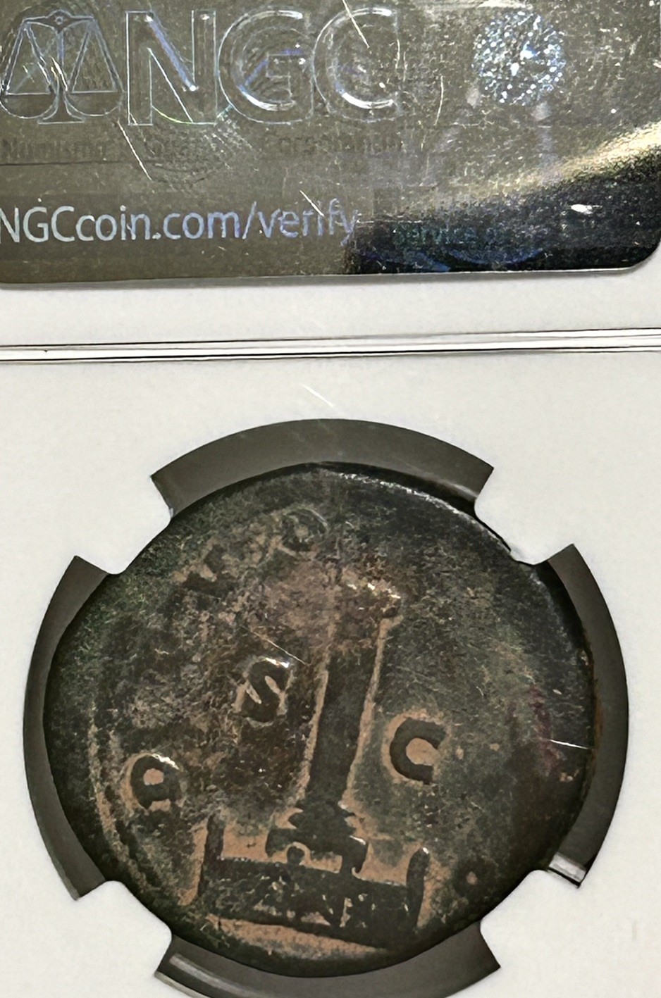Antoninus Pius AE Sestertius AD 138-161 NGC VG 4/5 3/5 Column Statue of Pius