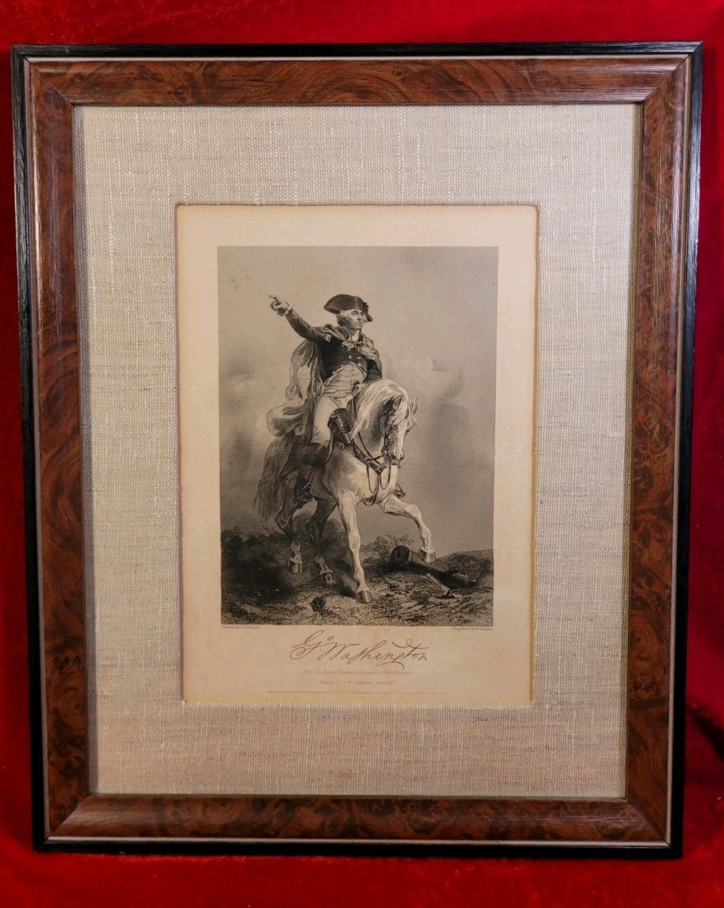 1860 General President GEORGE WASHINGTON ENGRAVING Print Antique  19th Century 