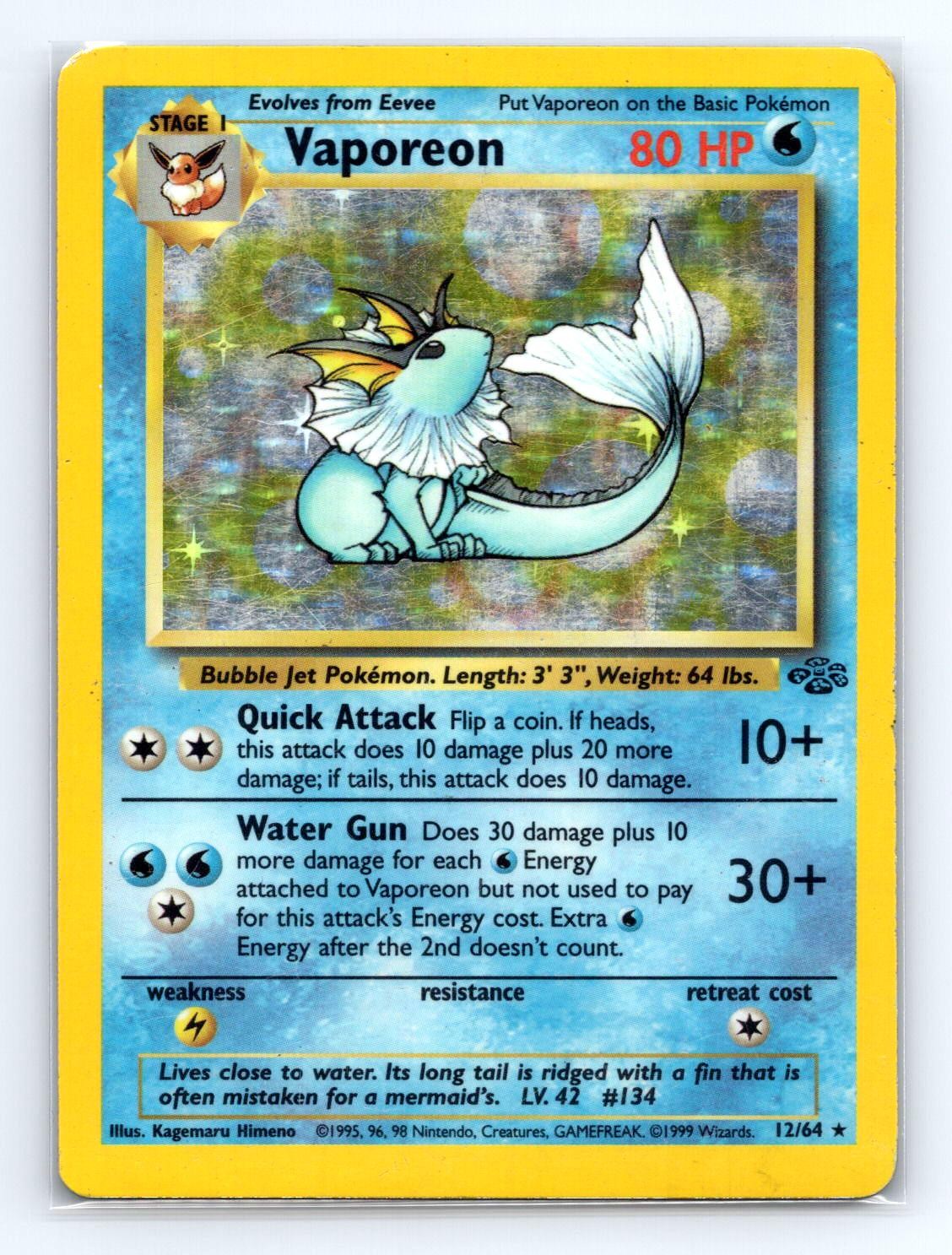 Vaporeon 12/64 Rare Jungle Pokemon Unlimited Holo Lightly Played