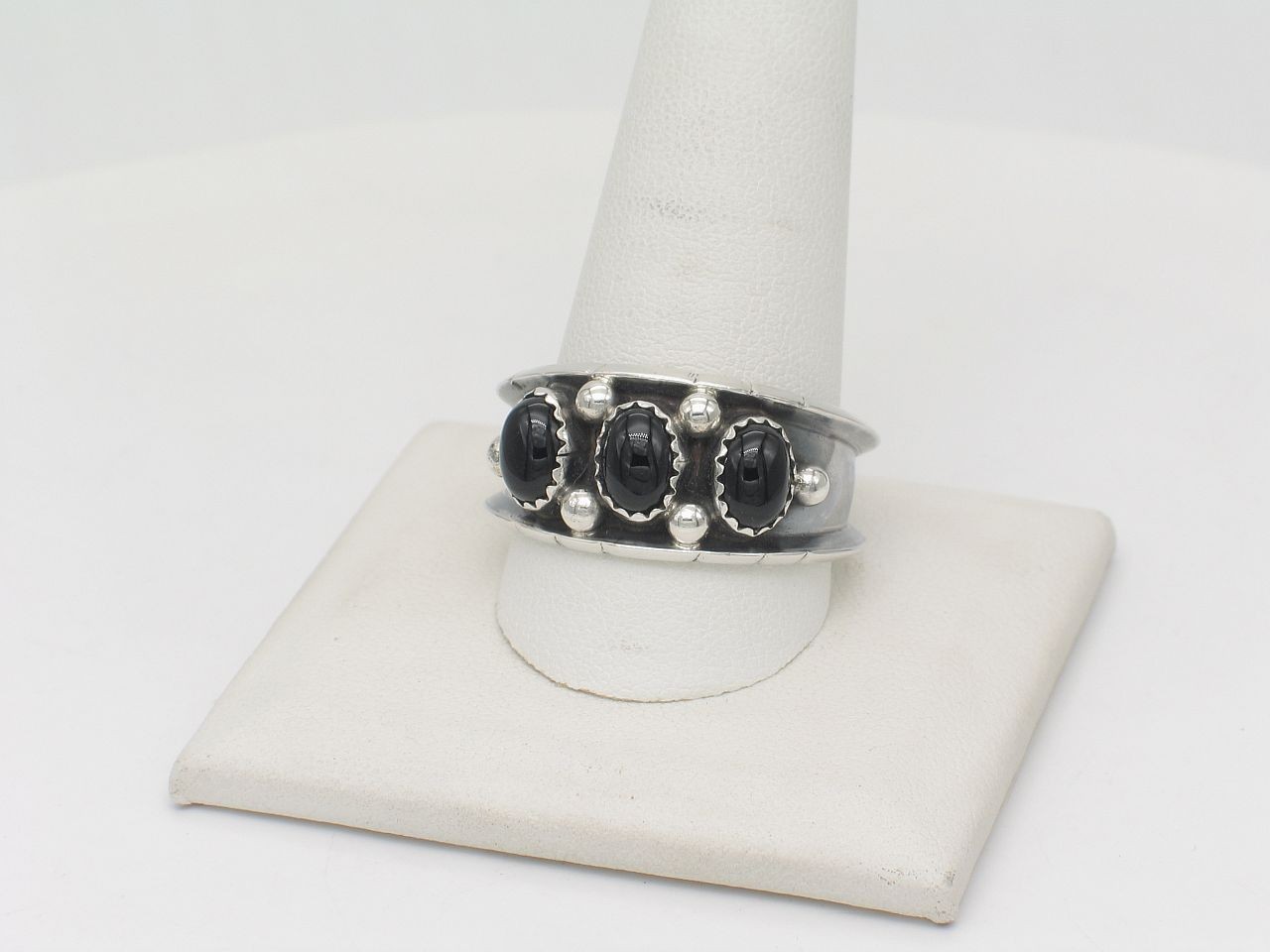 Reed Charley Navajo Sterling Silver Onyx Wide Band Ring Size 13