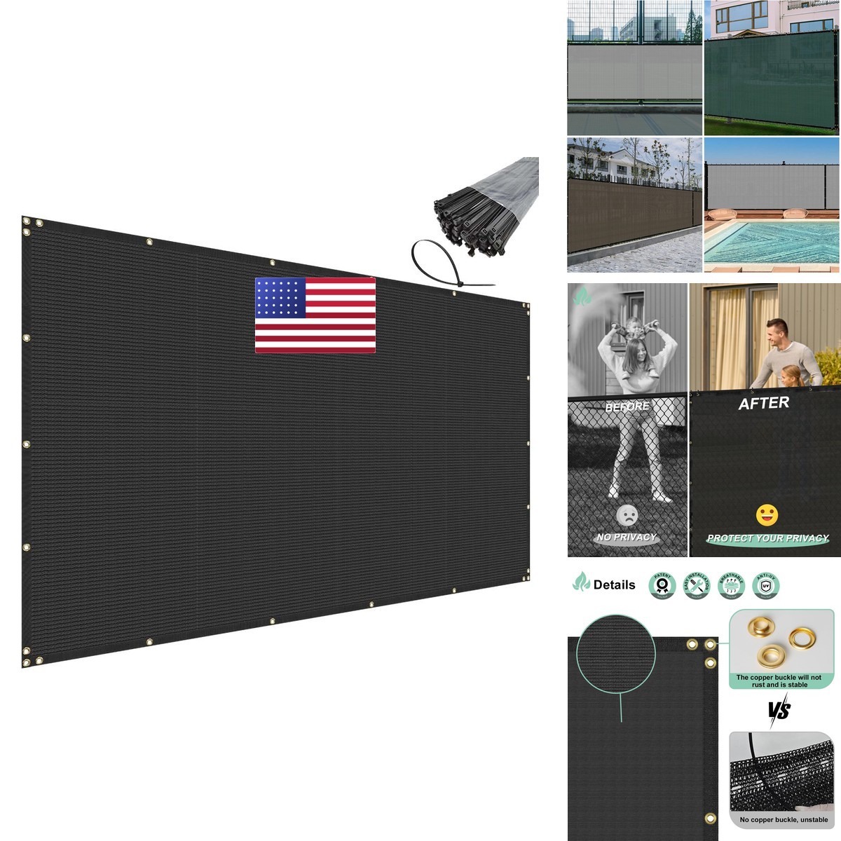 SunnyRoyal 6\' x 40\' Black Privacy Fence Screen Heavy Duty Windscreen Mesh Shade SunnyRoyal 6\' x 40\' Black Privacy Fence Screen Heavy Duty Windscreen Mesh Shade
