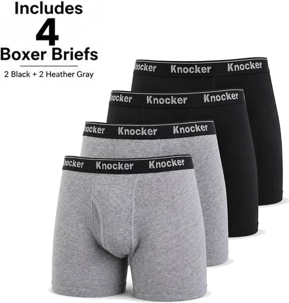 Knocker Men\'s Boxer Briefs 4 100% Cotton Underwear Soft Everyday Large 38-40 Knocker Men\'s Boxer Briefs 4 100% Cotton Underwear Soft Everyday Large 38-40