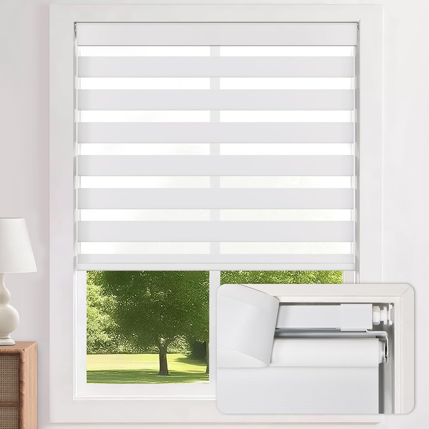 LazBlinds No-Drill Cordless Zebra Blinds Dual Layer Light Filter 34 LazBlinds No-Drill Cordless Zebra Blinds Dual Layer Light Filter 34