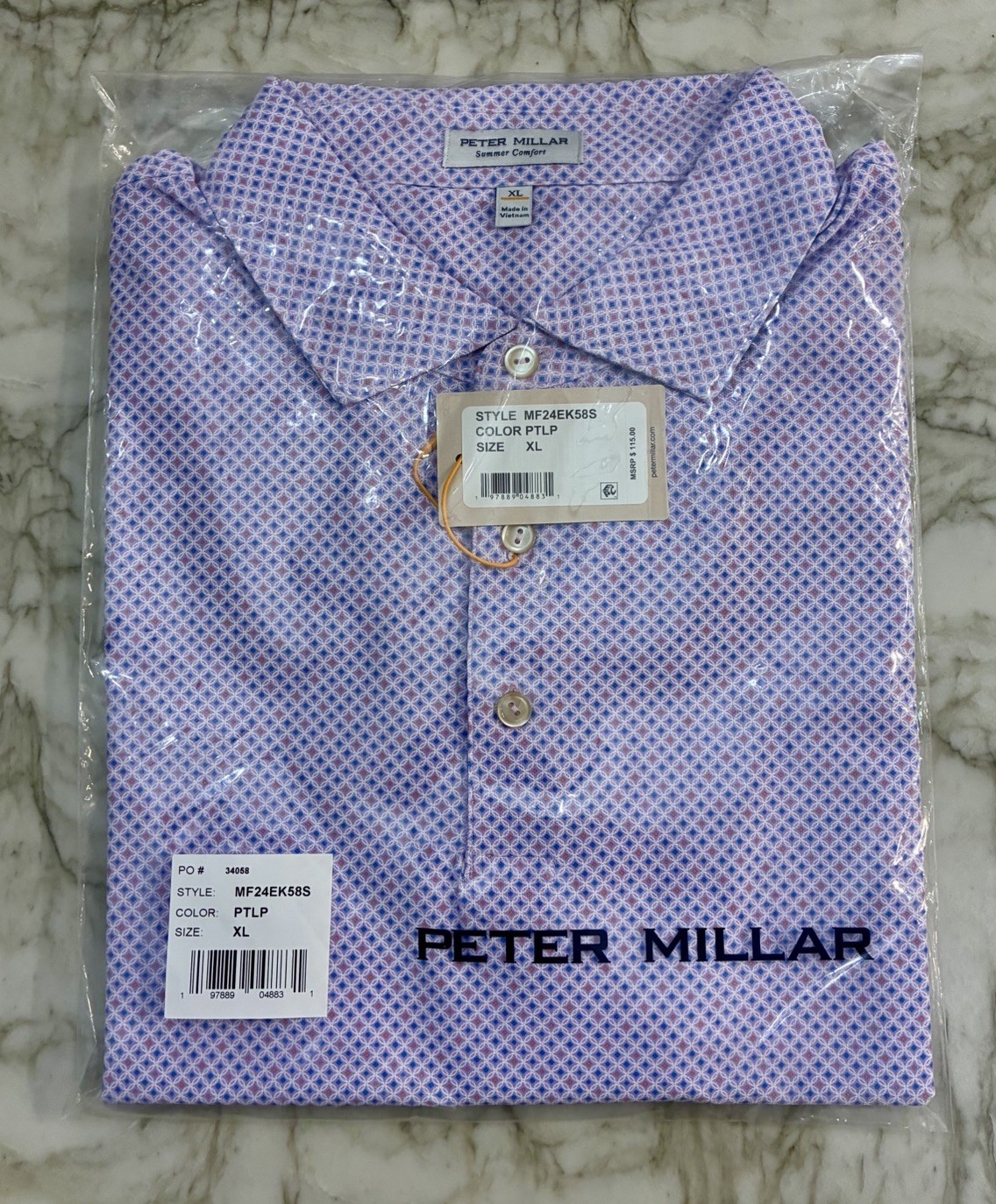 NEW - Peter Millar Summer Comfort Performance Golf Polo PTLP Petal Geo Mesh - XL