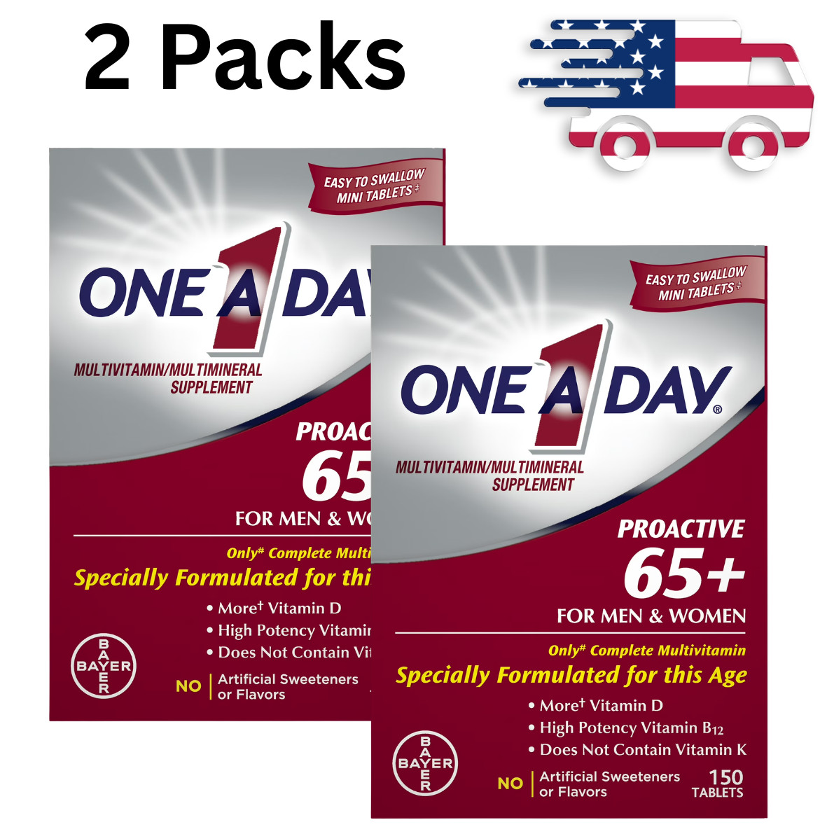 2 Packs - One A Day Proactive 65+ Multivitamin Tablets for Men and Women, 150ct