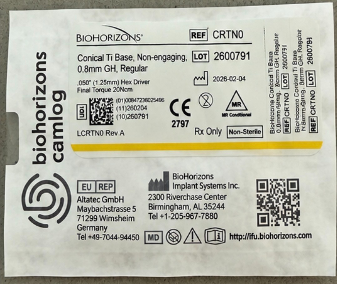 New BioHorizons Pro Conical Ti Base Non-Engaging 2.0mm Regular Connection