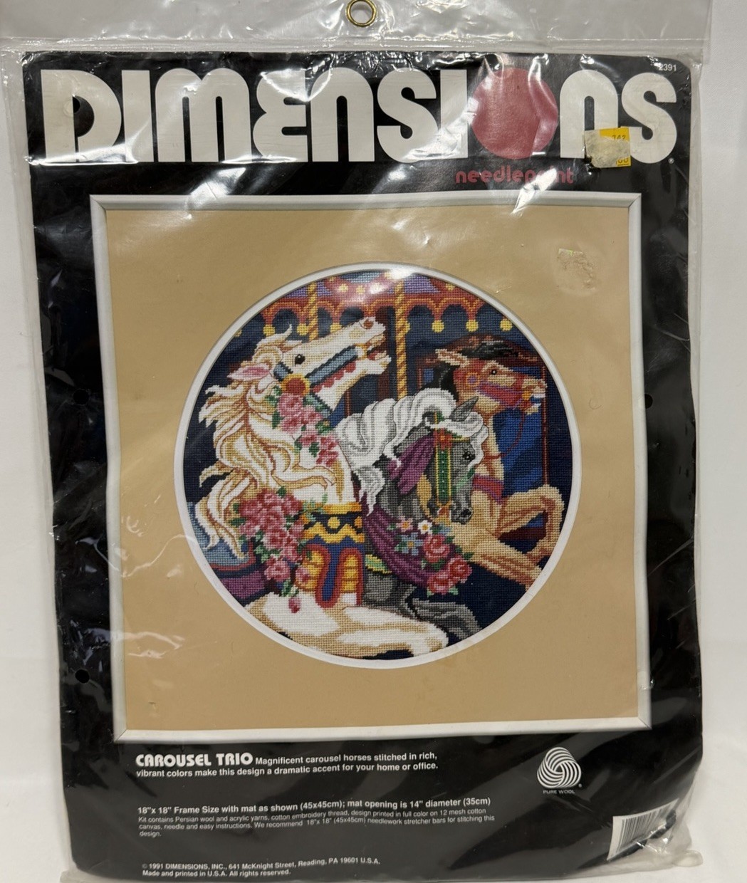 Vintage DIMENSIONS NEEDLEPOINT CAROUSEL TRIO KIT #2391 Horses NEW Vintage DIMENSIONS NEEDLEPOINT CAROUSEL TRIO KIT #2391 Horses NEW