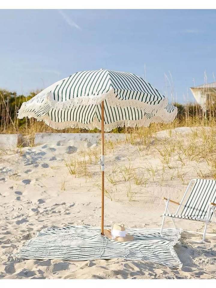Serena and Lily Beach Umbrella in Botanical Stripe Serena and Lily Beach Umbrella in Botanical Stripe