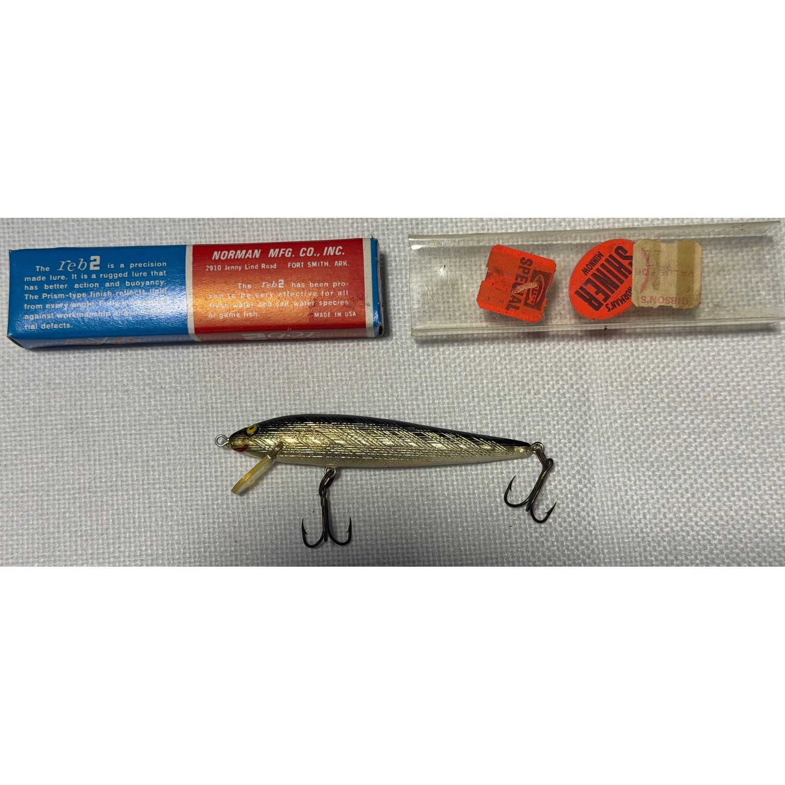 Vintage Norman Mfg Co Reb 2 Shiner Minnow Fishing Lure Silver Black Scale Box Vintage Norman Mfg Co Reb 2 Shiner Minnow Fishing Lure Silver Black Scale Box