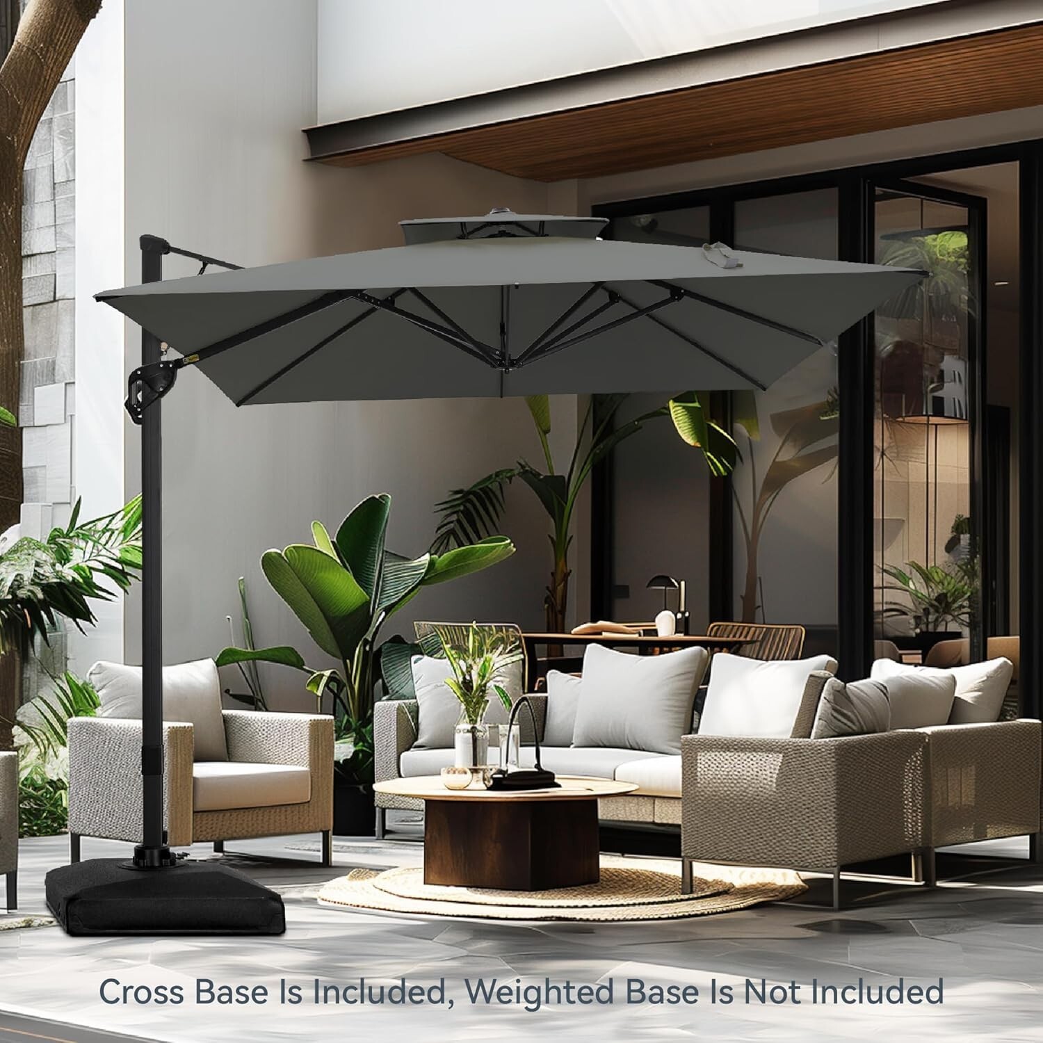10x13 ft Patio Umbrella Outdoor Large Square Cantilever Umbrellas w/360°Rotation