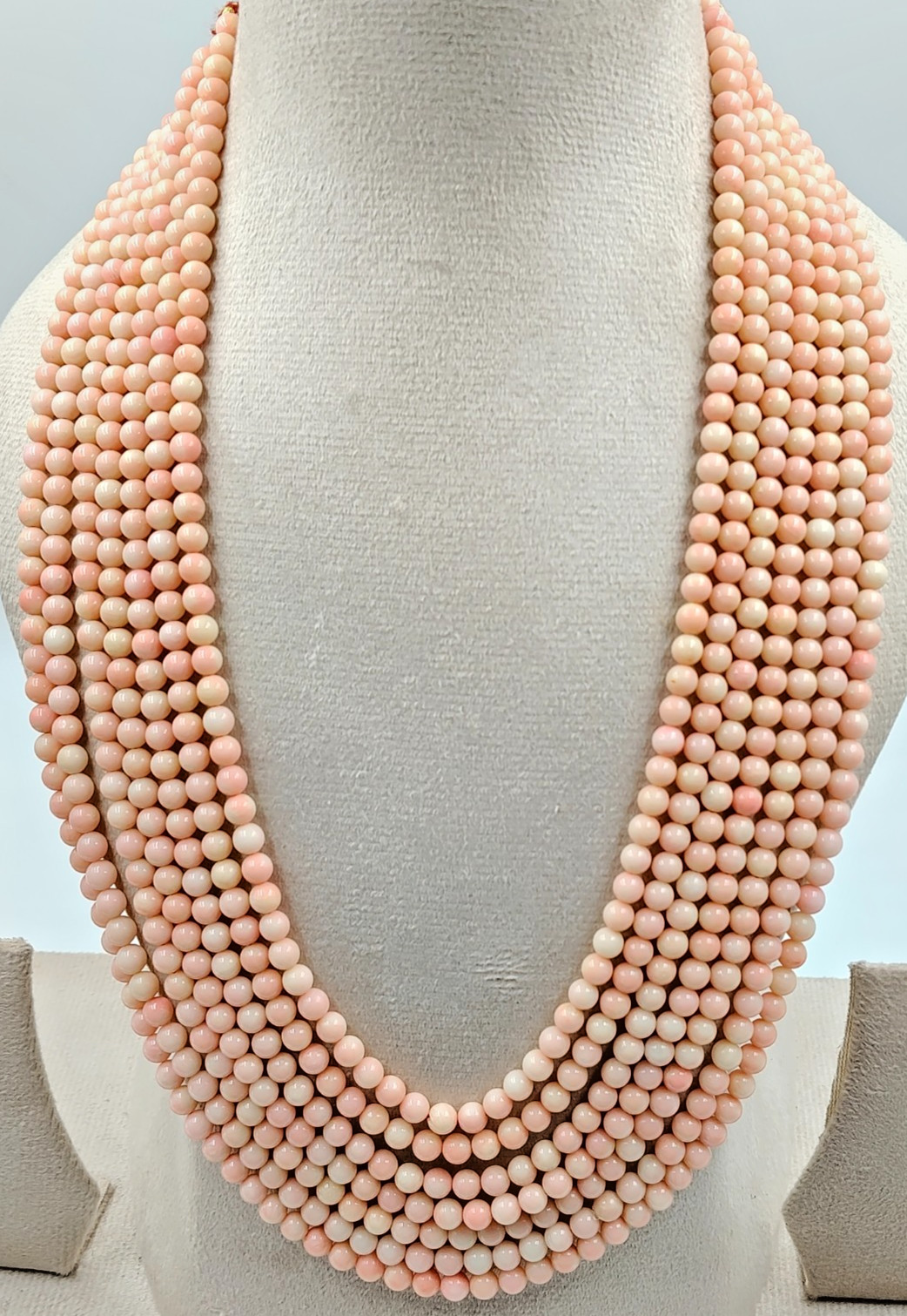7 line Pink coral round smooth necklace 20inch 5mm beads gemstone necklace