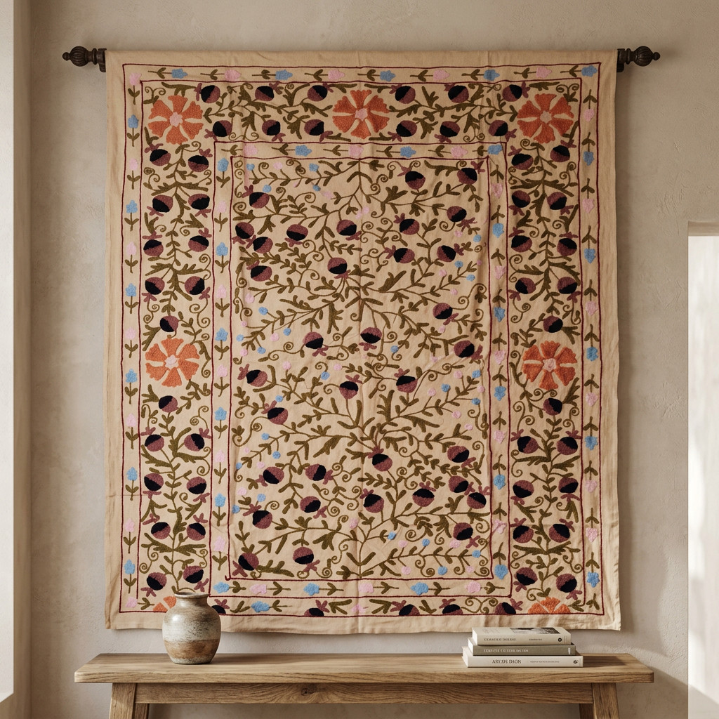 Vintage Suzani Wall Hanging Embroidered Floral Tapestry Boho Home Decor