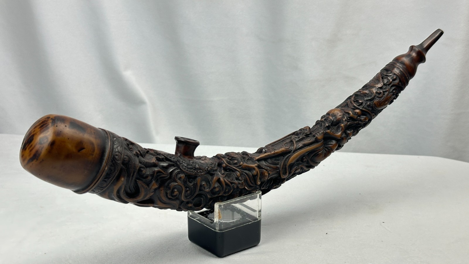 Vintage Chinese Faux Horn Dragon Pipe Sculptural Resin Asian Decor Large 19\