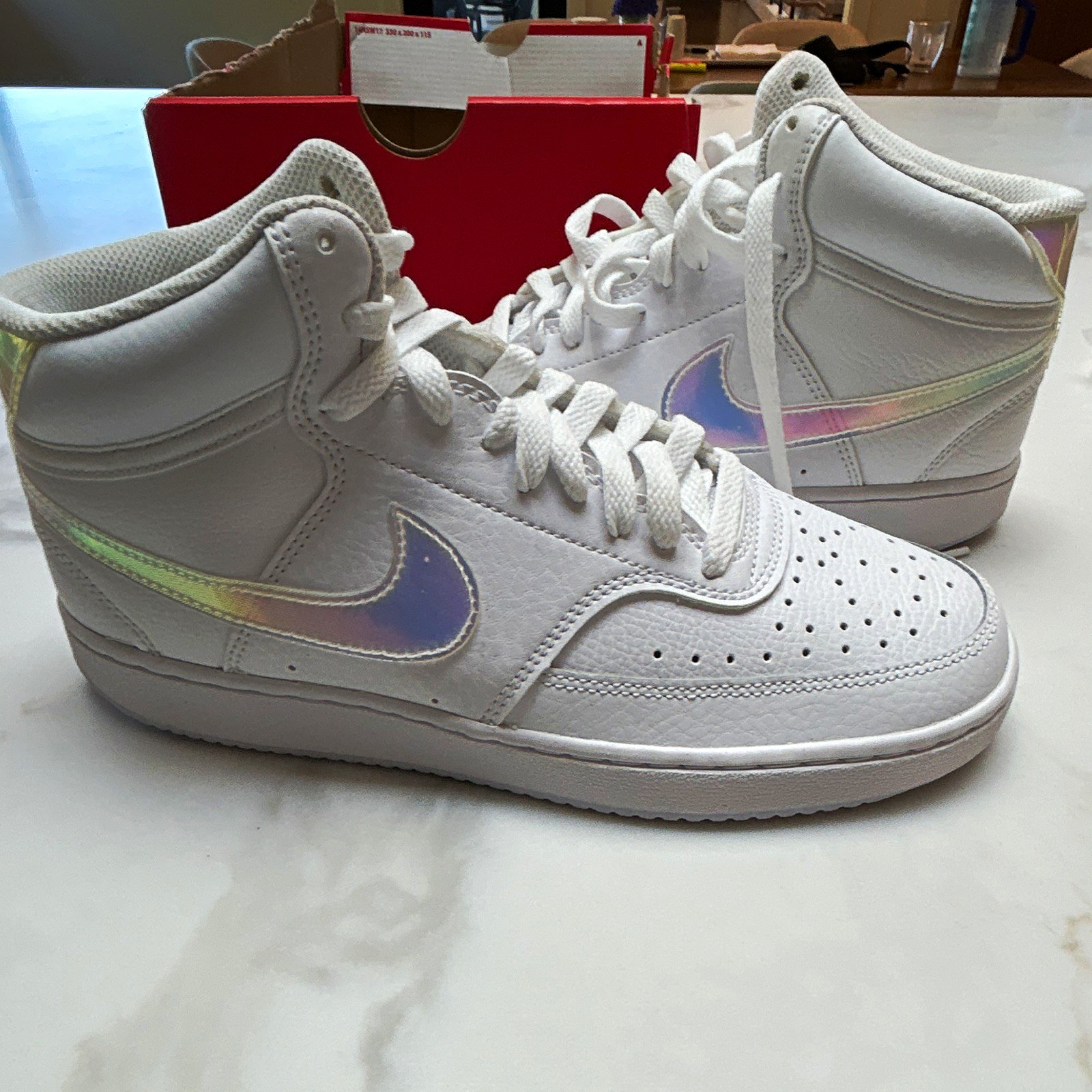 Nike Court Vision Mid Mid Top Lace-Up Sneaker White Iridescent FD0819-100 Nike Court Vision Mid Mid Top Lace-Up Sneaker White Iridescent FD0819-100