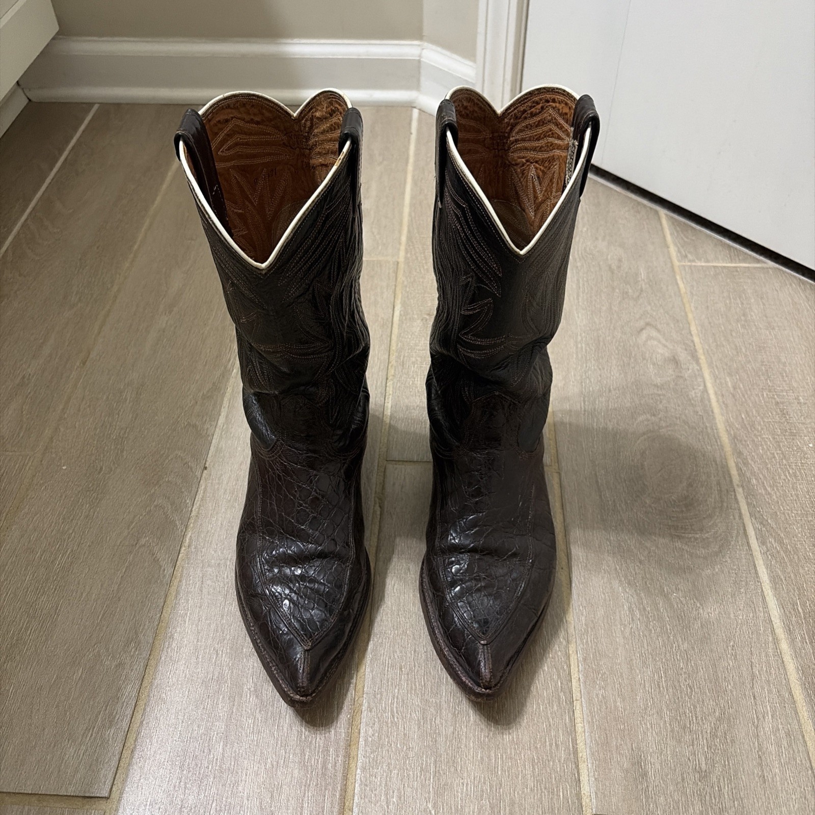 Vintage Nocona Brown Alligator/Leather Cowboy Western Boots Men\'s 9.5 D