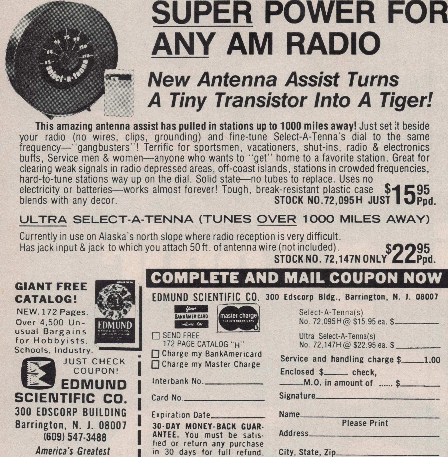 1976 Vintage Print Ad Edmund Scientific Select-A-Tenna AM Radio Super Power