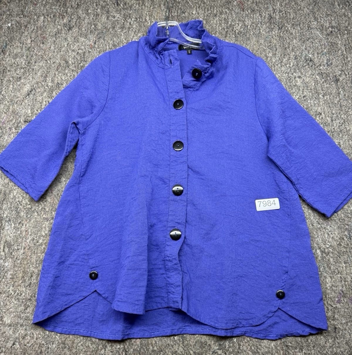 Yushi Womens Tunic Top Button Front Lagenlook Blue Size Small Made in USA Yushi Womens Tunic Top Button Front Lagenlook Blue Size Small Made in USA