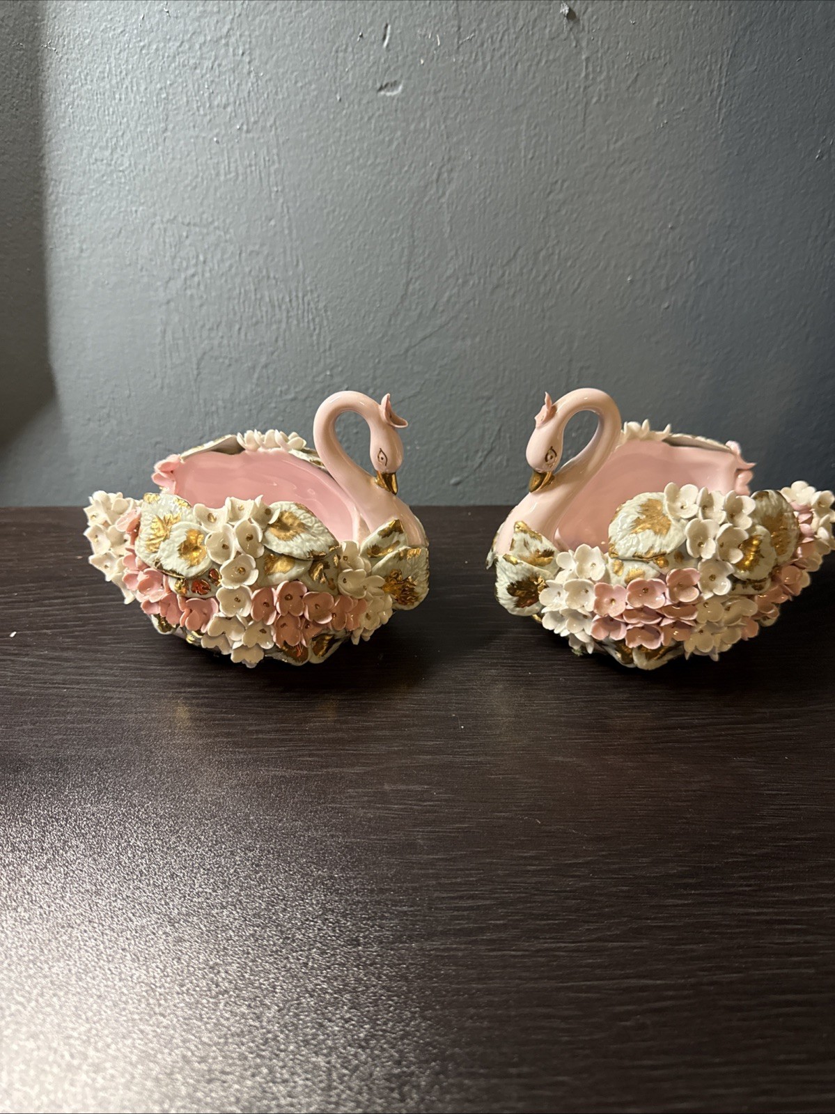 Pair Of Vintage Hand Painted Porcelain Swan Trinket Dish Pair Of Vintage Hand Painted Porcelain Swan Trinket Dish