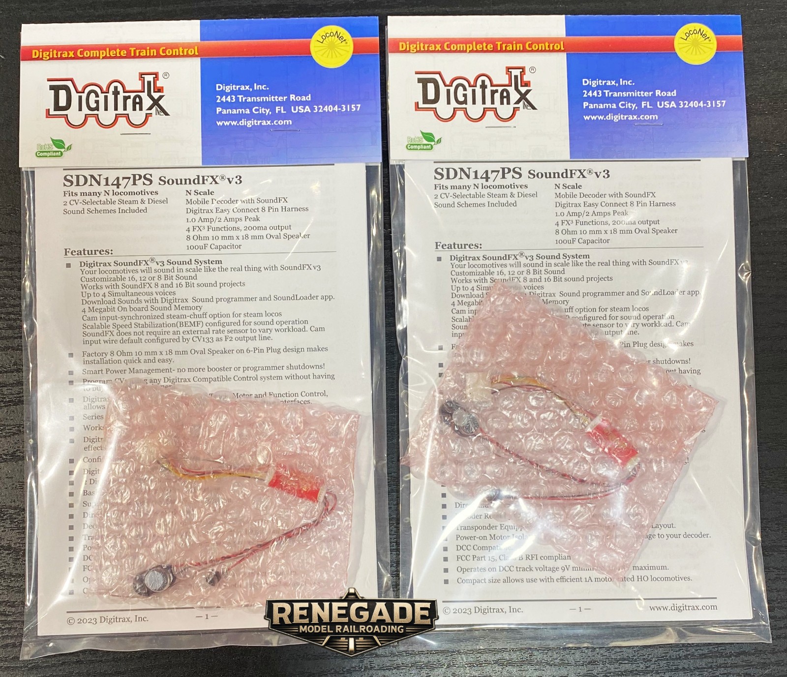 Digitrax SDN147PS N Scale Sound Decoder 8-Pin w/Speaker 2-Pack Digitrax SDN147PS N Scale Sound Decoder 8-Pin w/Speaker 2-Pack