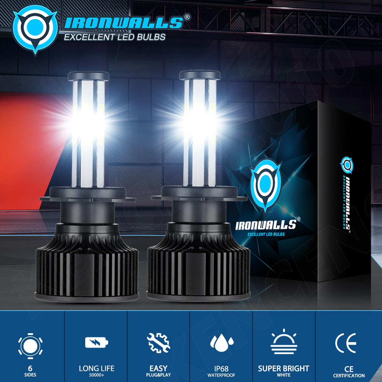 4/6/8 Sides H7 H7 LED Headlight KIT Bulbs High Low Beam Super Bright White 6500K