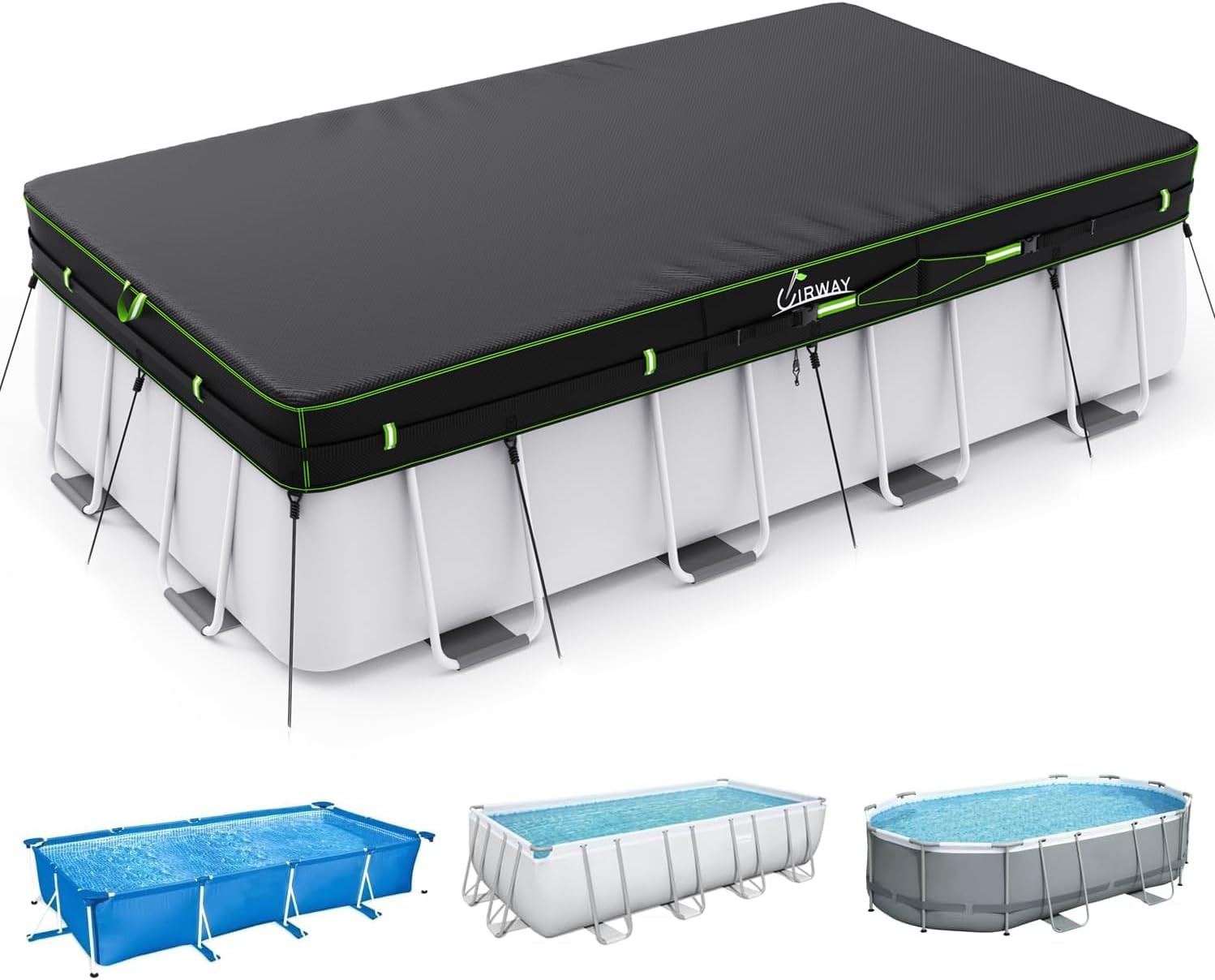 7X10 FT Rectangular Pool Cover with Reflective Strips, Swimming Pool 7X10 FT Rectangular Pool Cover with Reflective Strips, Swimming Pool