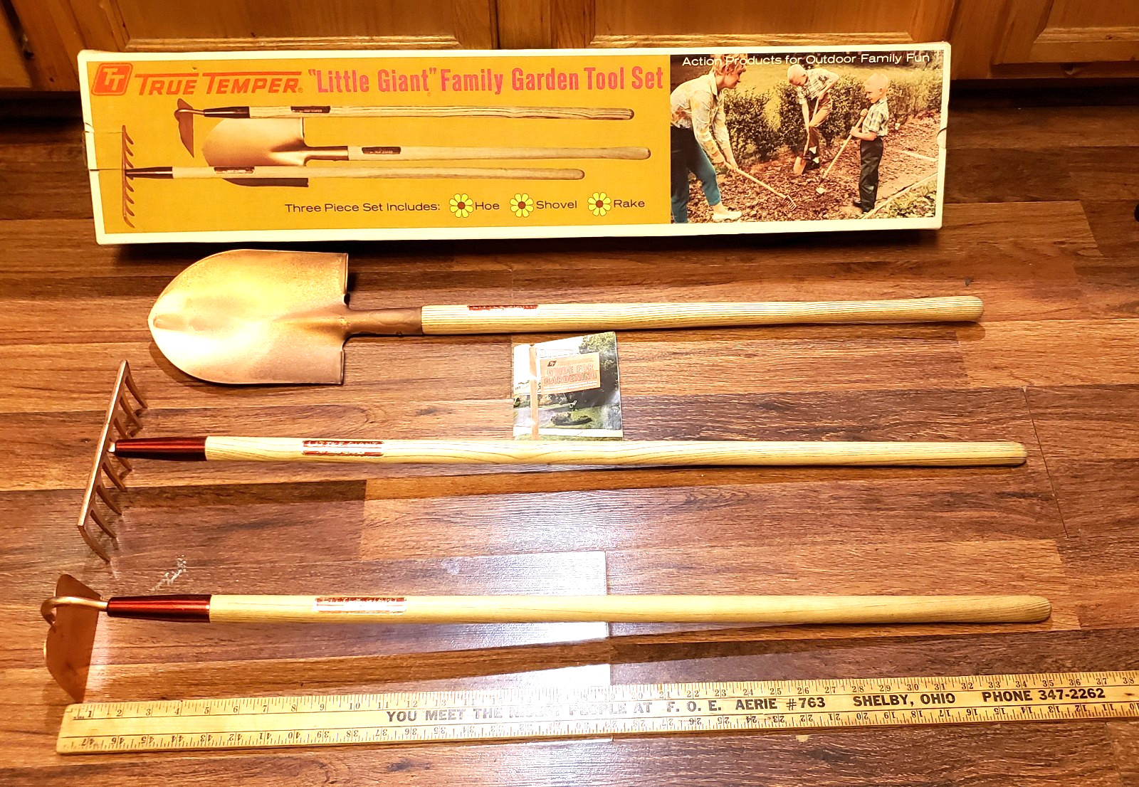 Vtg TRUE TEMPER Little Giant Junior Garden Tool Set NOS Unused Shovel Hoe Rake