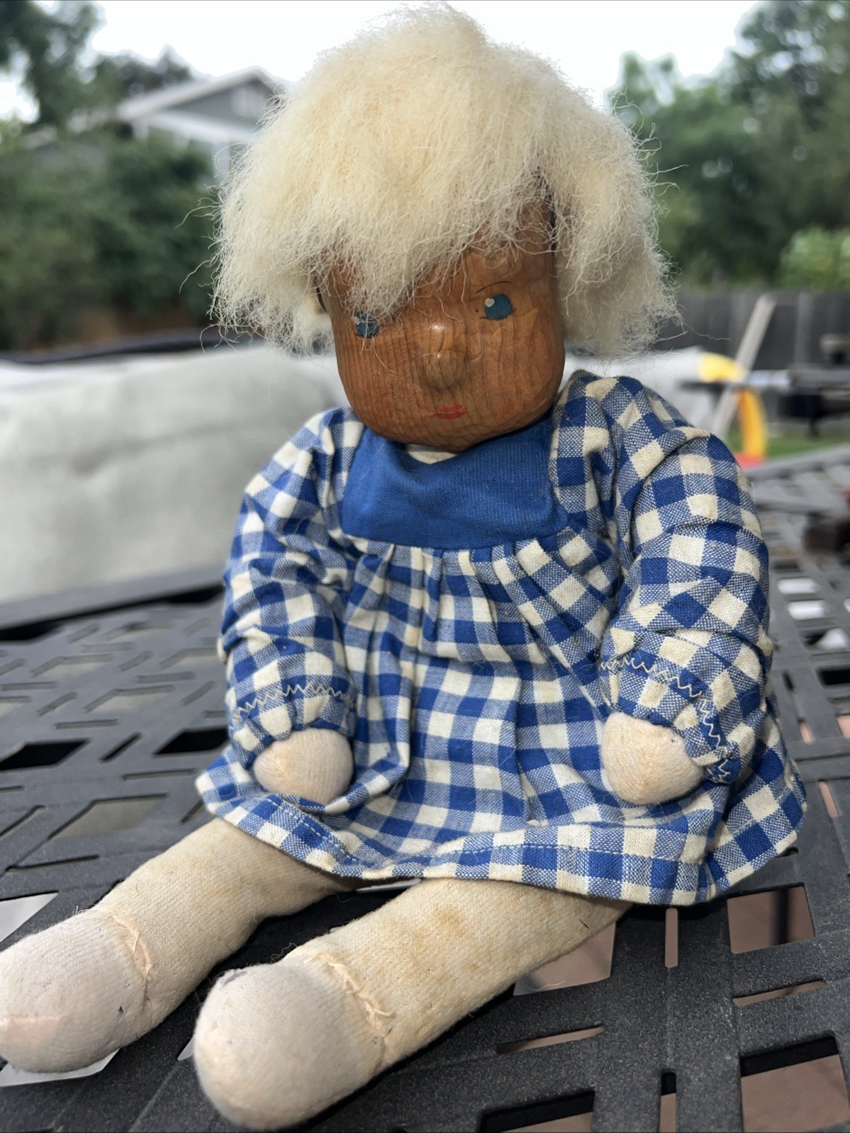 Vintage Folk Art Hand Made Doll Carved Wood Head Cloth Body 11\ Vintage Folk Art Hand Made Doll Carved Wood Head Cloth Body 11\