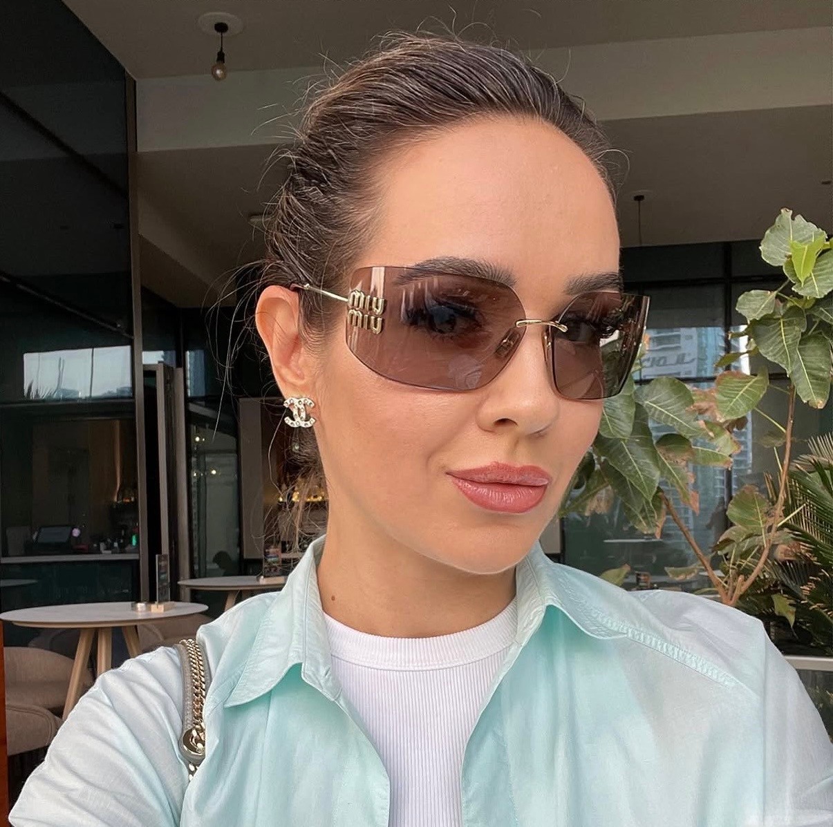 Miu Miu MU 54YS ZVN20F Unisex Square Sunglasses in Gold with Pink Brown  Lens