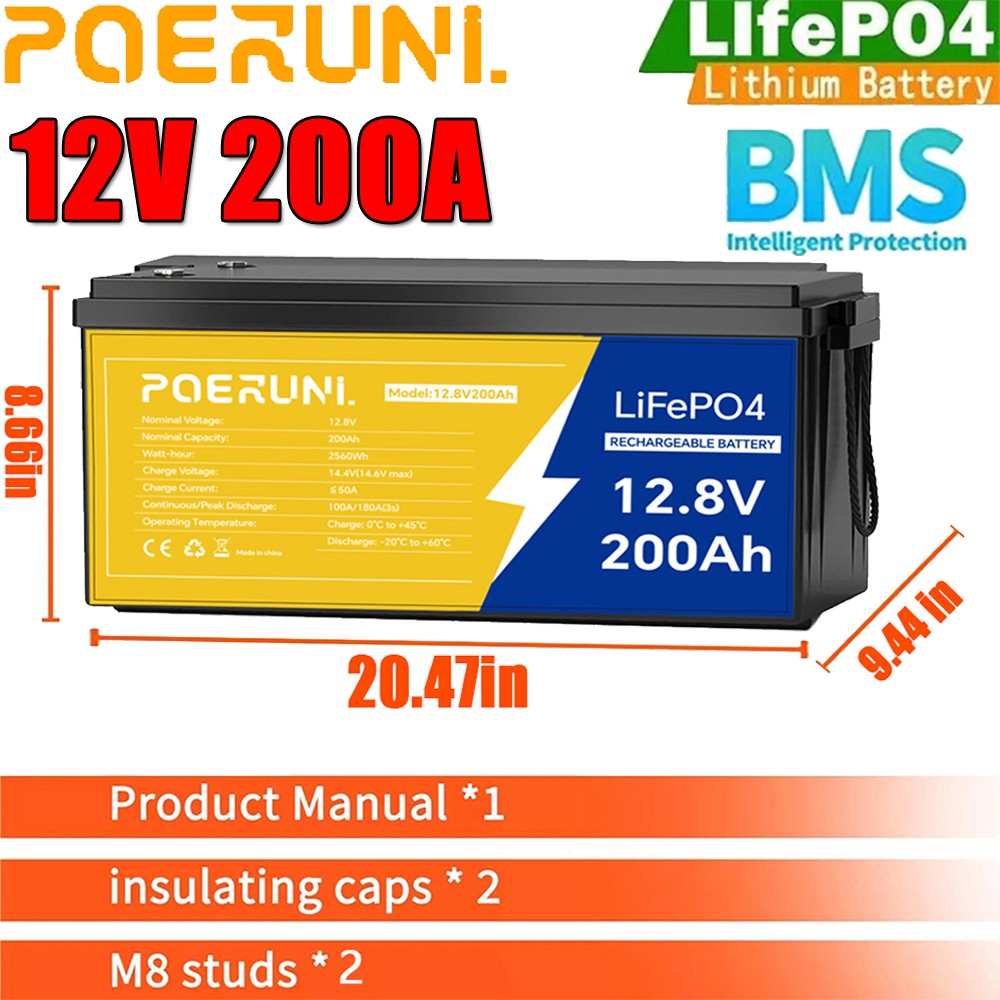 12V 200AH LiFePO4 Lithium Battery Built-in BMS Deep Cycle For Solar RV Off-grid 12V 200AH LiFePO4 Lithium Battery Built-in BMS Deep Cycle For Solar RV Off-grid