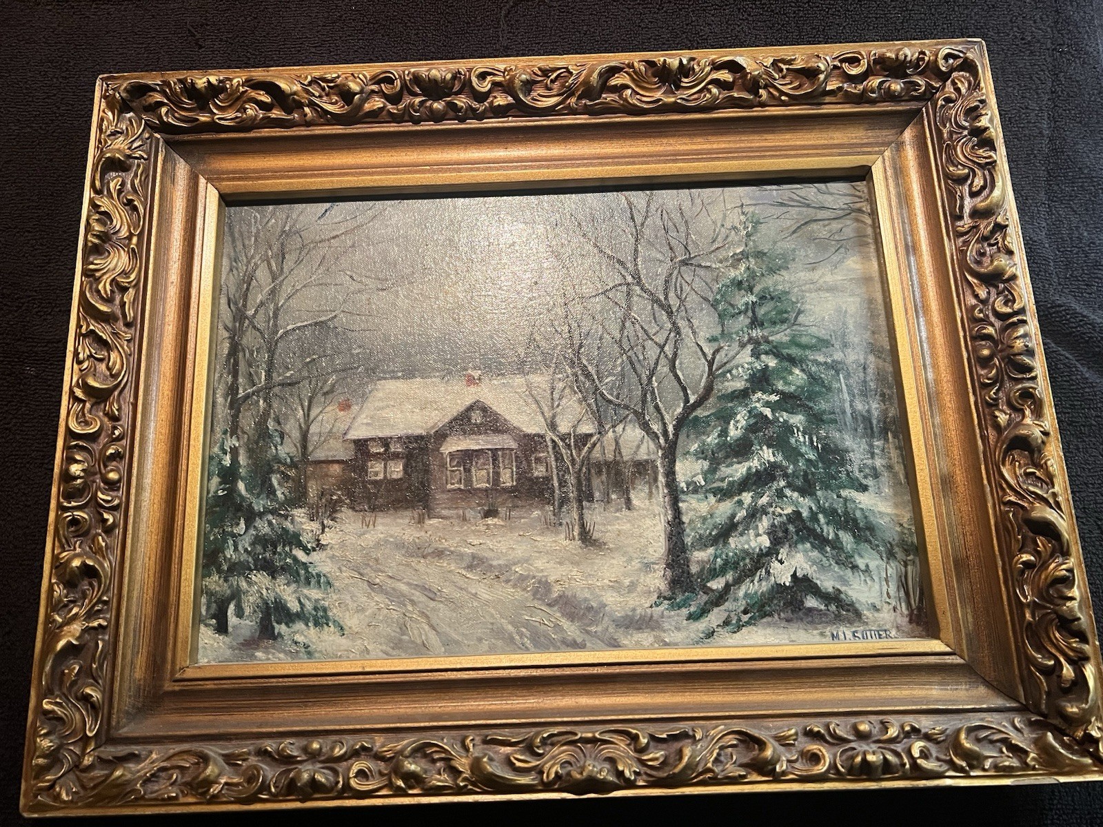 Original Vintage Signed Oil Painting On Board With Ornate Frame Original Vintage Signed Oil Painting On Board With Ornate Frame