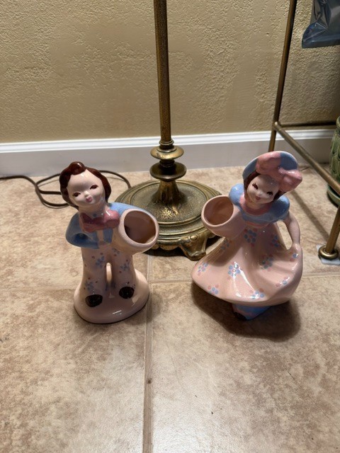 Vintage 1940's Kaye of Hollywood Ceramic Boy & Girl Planters