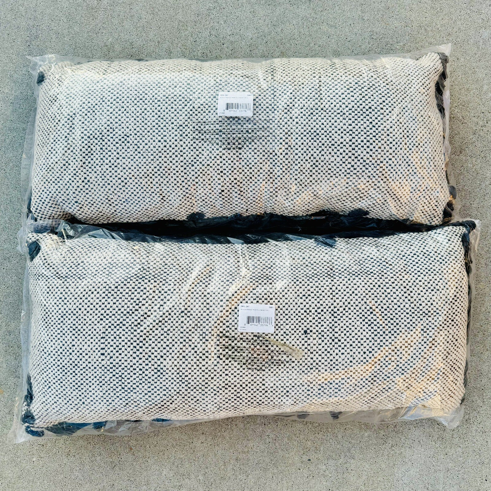 Oversized Oblong Woven Knotted Fringe Decorative Throw Pillow Black Natural x 2