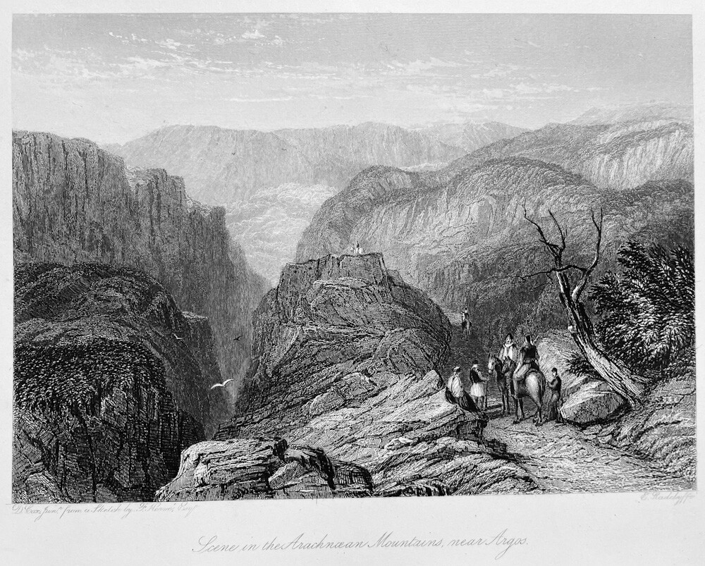 Greece, ARGOS ARACHNAEAN MOUNTAINS ~ Antique 1839 Landscape Art Print Engraving
