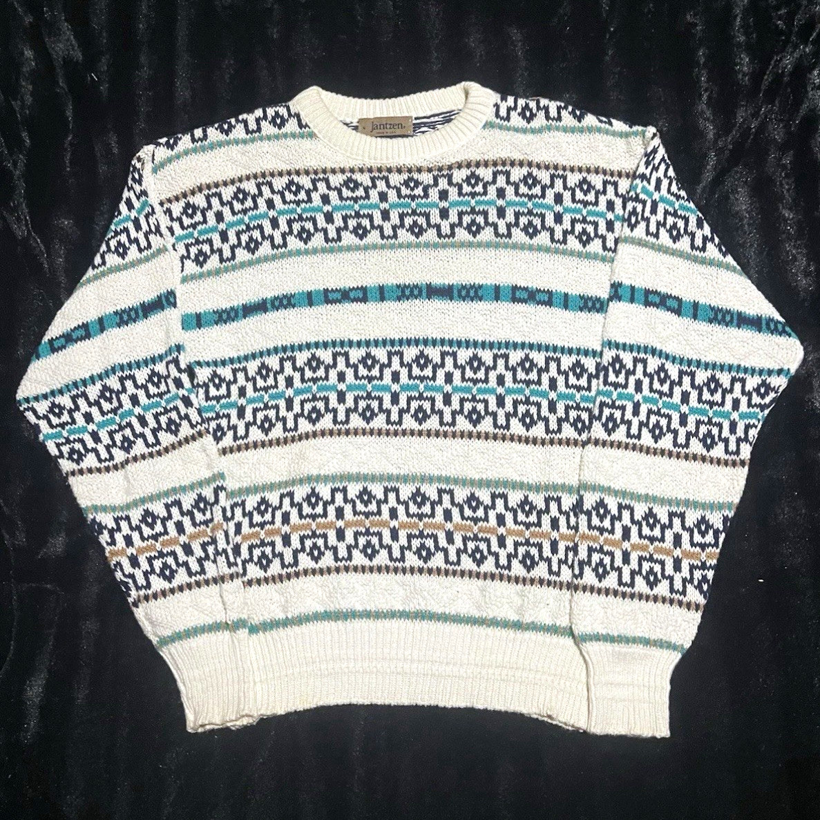 Vintage 90s Jantzen Men\'s Knit Pullover Sweater Crew Neck Geometric Size Large Vintage 90s Jantzen Men\'s Knit Pullover Sweater Crew Neck Geometric Size Large