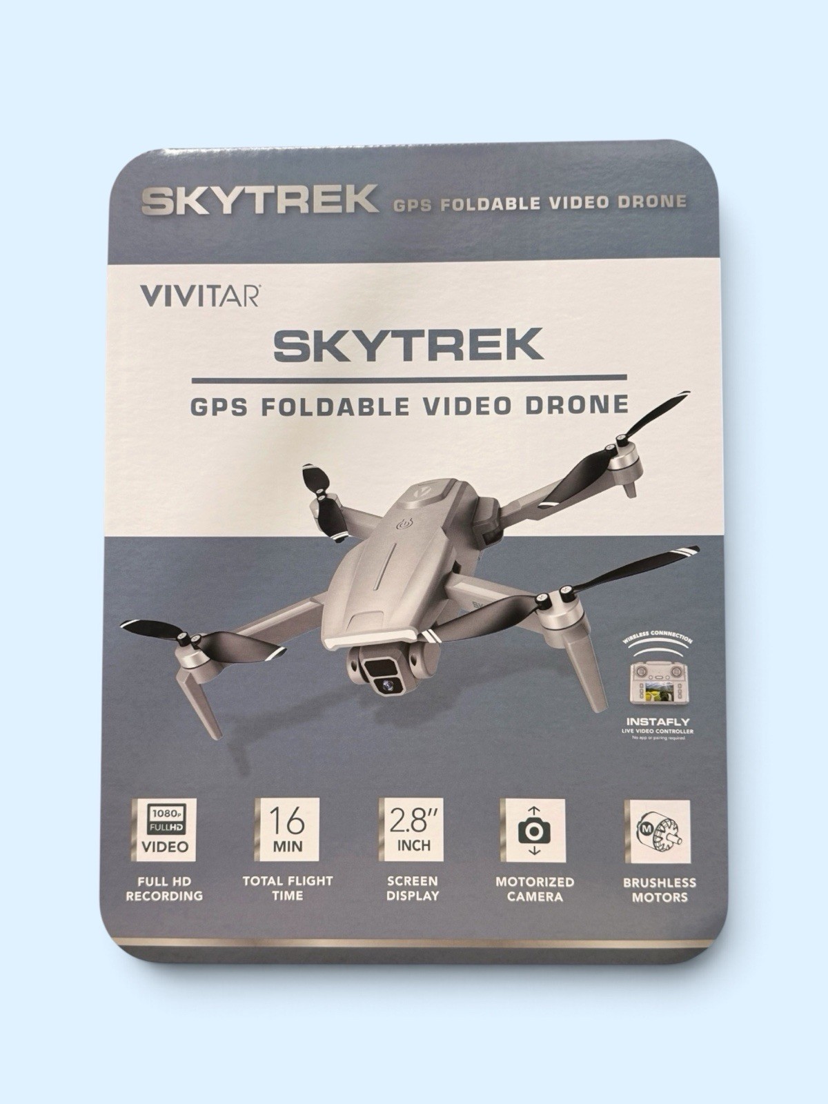 New Vivitar SkyTrek GPS Foldable Drone 1080P HD Camera 2.8” Screen 32GB SD Gray