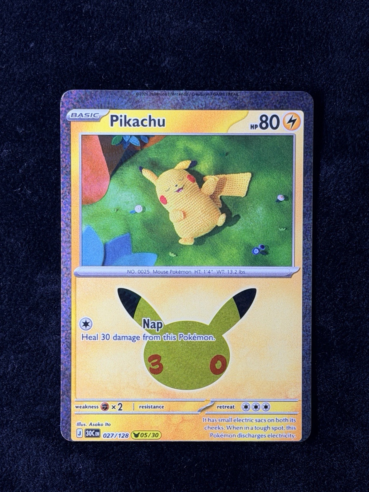 New Pokemon TCG Pikachu 30th Celebration Rare 27/128 #05/30 Error Card New Pokemon TCG Pikachu 30th Celebration Rare 27/128 #05/30 Error Card