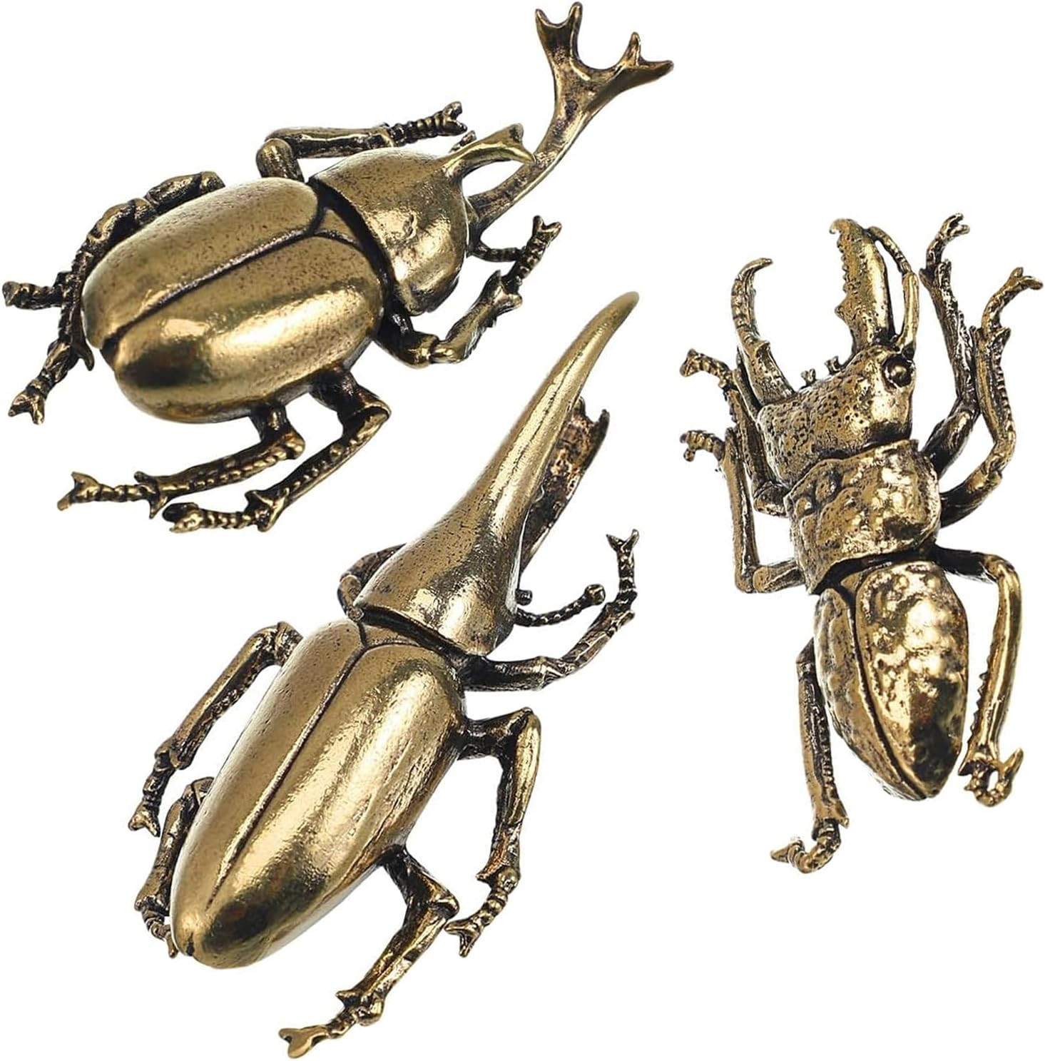 3Pcs Vintage Brass Gold Beetle Decorations Statues Sculpture, Metal Animal Inse 3Pcs Vintage Brass Gold Beetle Decorations Statues Sculpture, Metal Animal Inse