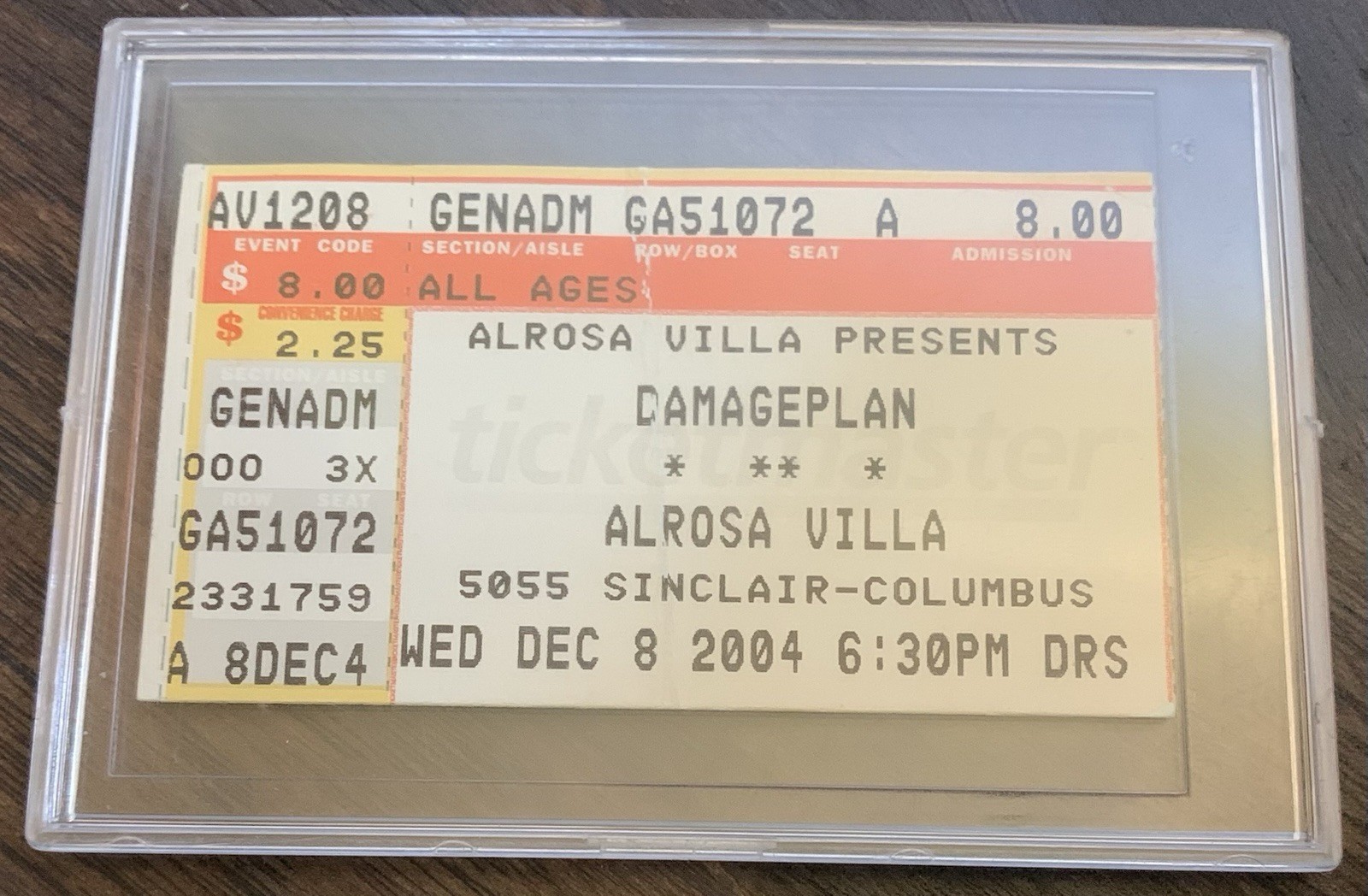 2004 Damageplan Final Show Ticket Alrosa Villa Columbus Dimebag Darrell Tragedy