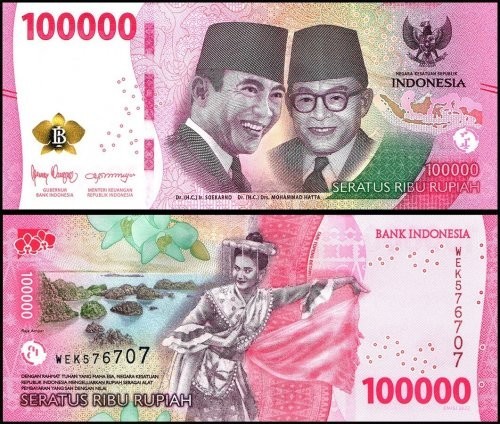 UNC INDONESIAN RUPIAH 100,000 X 10= 1 Million IDR INDONESIA + 20 Billion Zim 