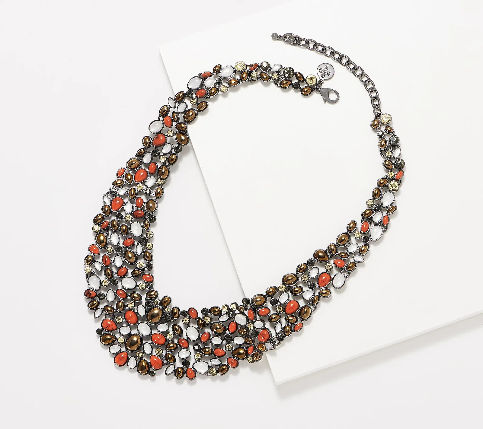 LOGO Links Antiqued Gunmetal Lavish Legacy Pebble Bib Necklace LOGO Links Antiqued Gunmetal Lavish Legacy Pebble Bib Necklace