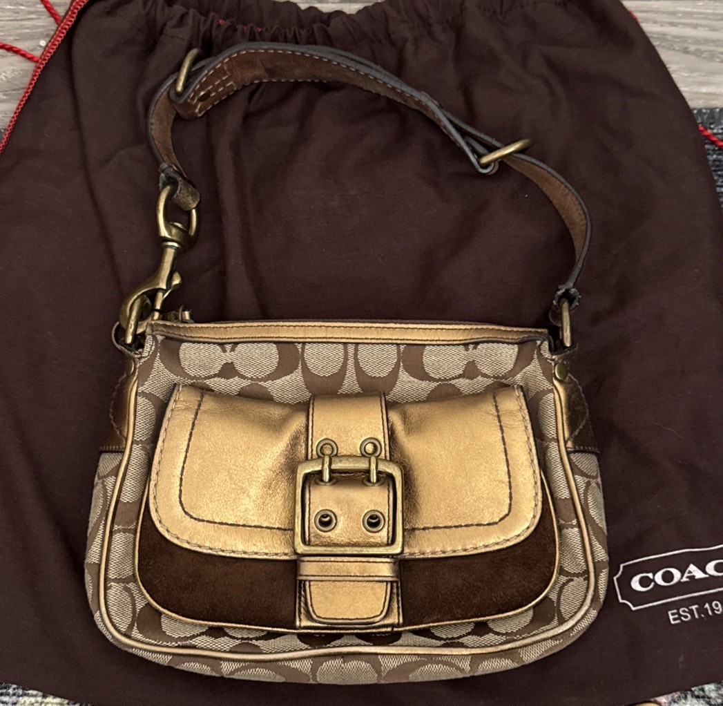 COACH Special Edition 2004 Signature Gold Suede Shoulder Bag Y2K Vintage COACH Special Edition 2004 Signature Gold Suede Shoulder Bag Y2K Vintage