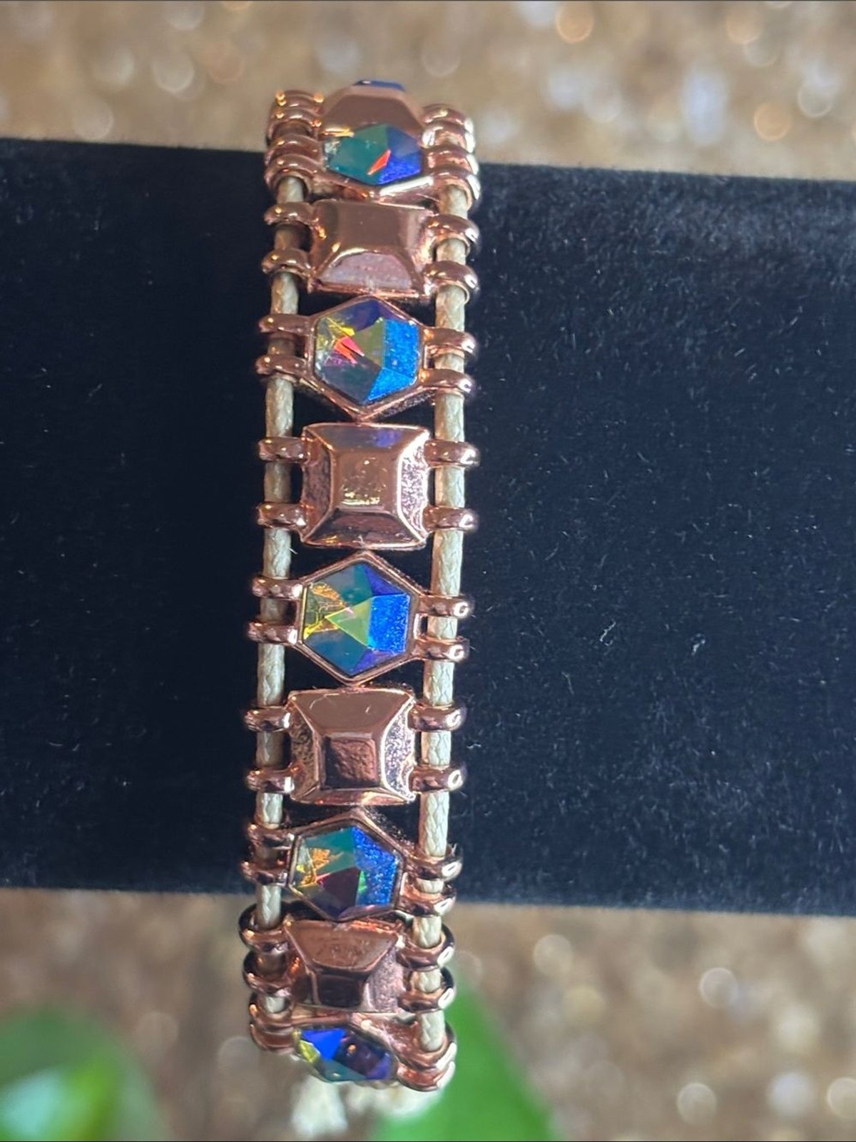Rose Gold Crystal-Link Women\'s Bracelet with Aurora Borealis Accents Rose Gold Crystal-Link Women\'s Bracelet with Aurora Borealis Accents
