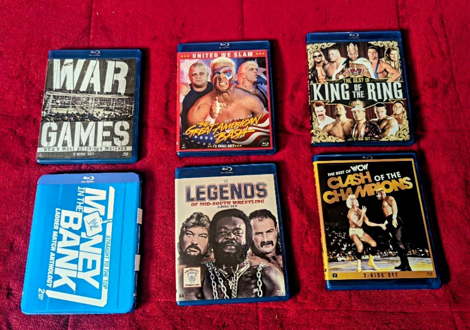 WCW NWA WWE Blu ray Lot of Brawn BASH WARGAMES LEGENDS, LADDER CHAMPIONS KING