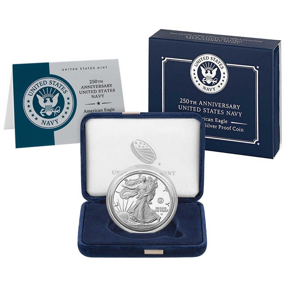2025-S Proof $1 American Silver Eagle Navy Privy Box, OGP, & COA 250th 2025-S Proof $1 American Silver Eagle Navy Privy Box, OGP, & COA 250th