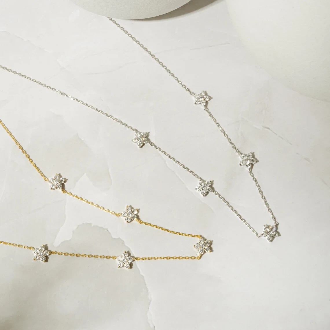 1.70Ct Round Natural Diamond Flower Station Necklace 14k Yellow Gold With Chain 1.70Ct Round Natural Diamond Flower Station Necklace 14k Yellow Gold With Chain