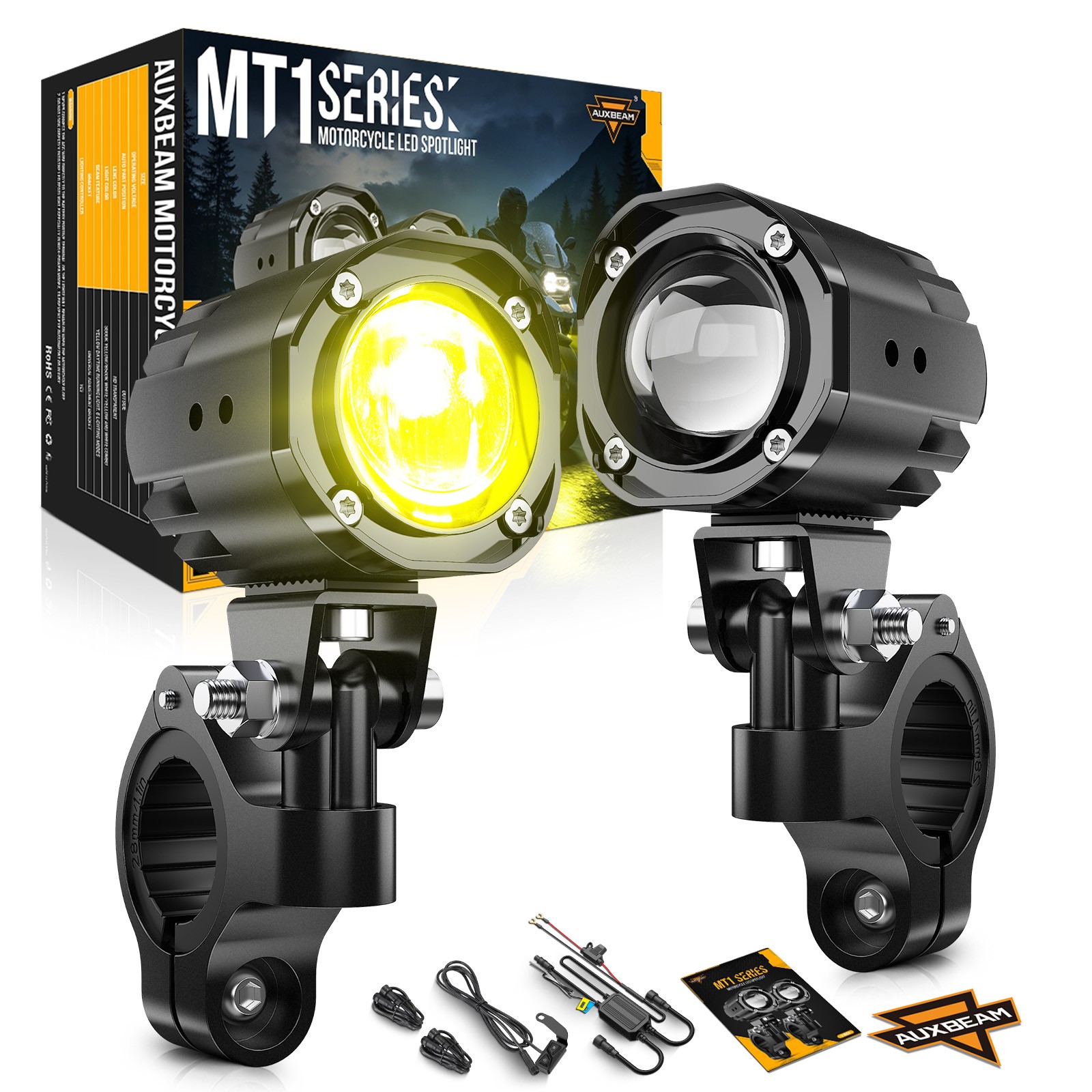 2X LED Motorcycle Auxiliary Lights White Amber Flash LED Driving Fog Lights DRL