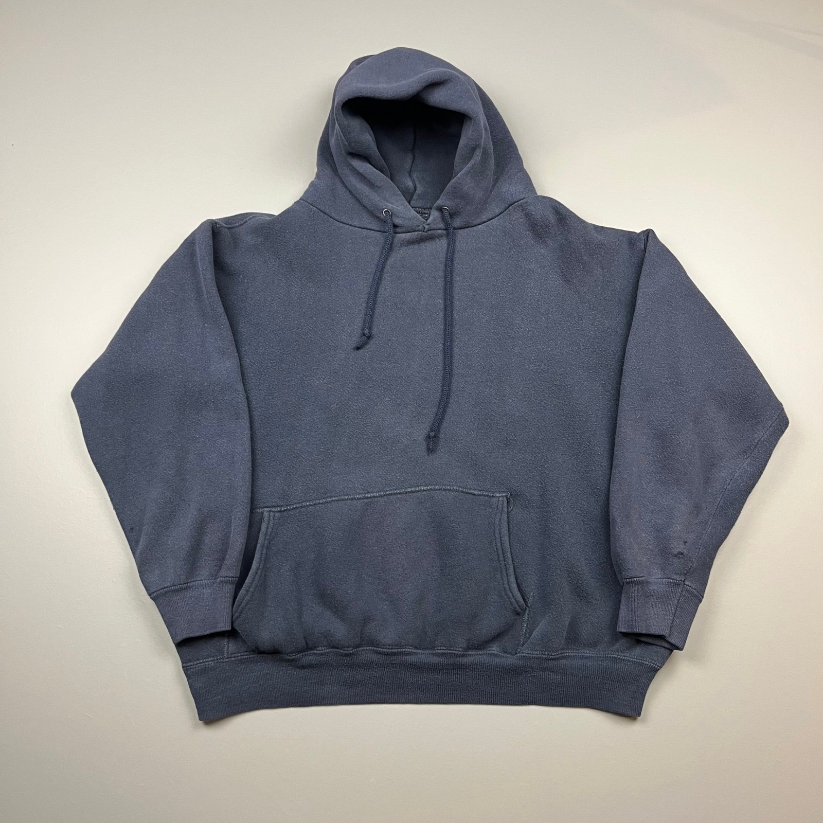 VTG 60s Blank Hoodie Pullover Mens XL Navy Blue Heavyweight Fleece Sweatshirt