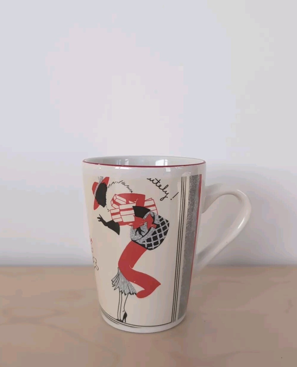 Rosanna Vintage Tall Coffee Mug Christmas Happy New Year Lady With Terrier Dog