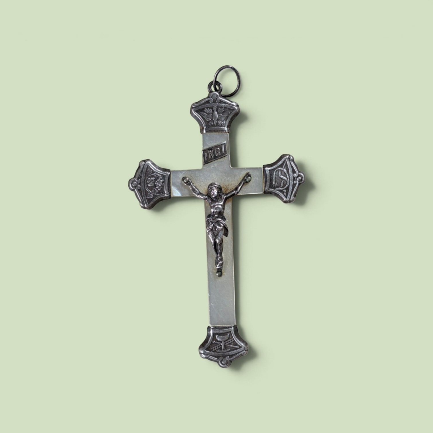 amazing ANTIQUE french NUNS crucifix / MOTHER OF PEARL / silver / x amazing ANTIQUE french NUNS crucifix / MOTHER OF PEARL / silver / x