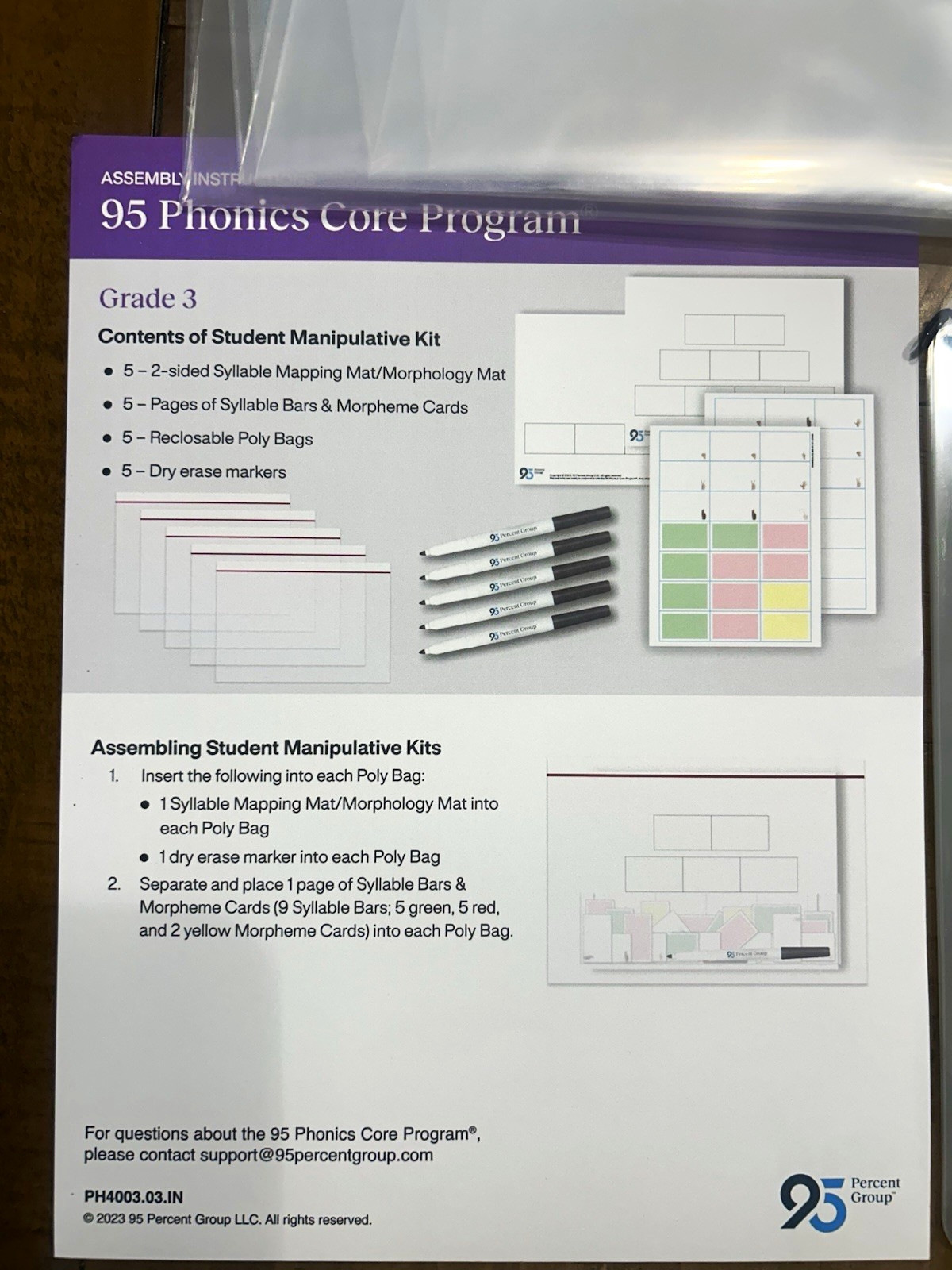 95 Phonics Core Program Grade 3 Student Manipulative Kit for 5 Students